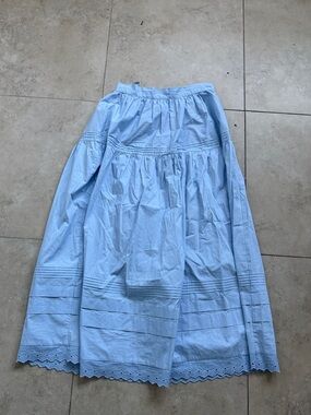 Women’s Light Blue Cotton Maxi Skirt with Pintuck & Eyelet Hem